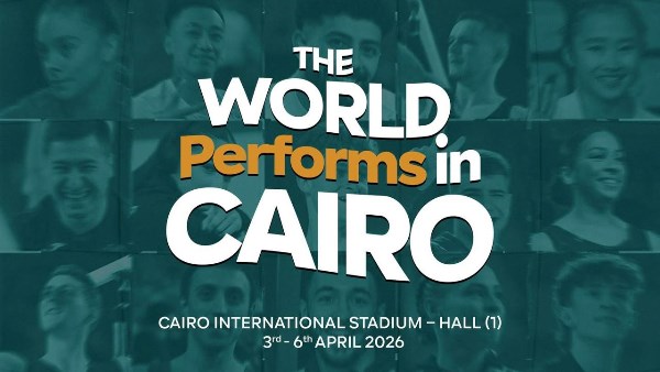 جدارية فنية تضم صور الأبطال.. شعار بطولة العالم للجمباز الفني القاهرة 2026