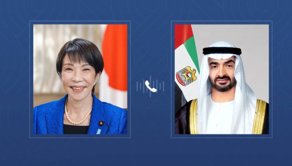 رئيس الدولة ورئيسة وزراء اليابان يبحثان هاتفياً العلاقات الثنائية والاعتداءات الإيرانية التخريبية