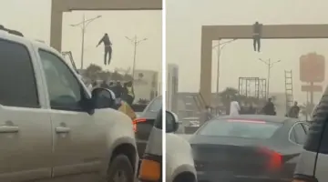 صحيفة المرصد – بالفيديو.. ردة فعل مواطنين تفاجأوا بعامل مصري عالق أعلى جسر بعد انهيار السقالة