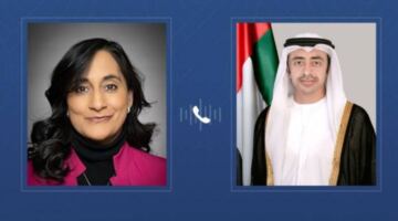 عبدالله بن زايد ووزيرة خارجية كندا يناقشان هاتفياً العلاقات الثنائية والتطورات الإقليمية