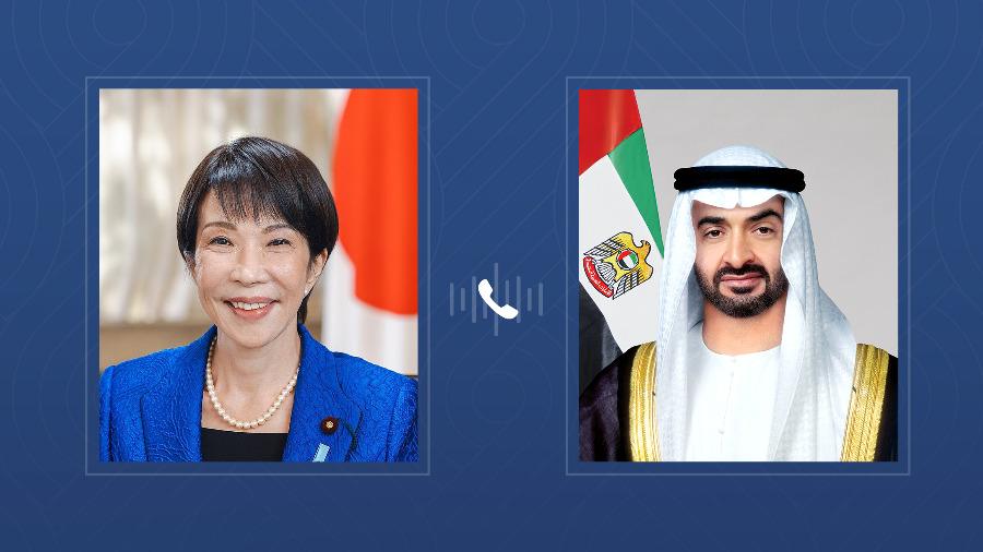 محمد بن زايد ورئيسة وزراء اليابان يبحثان هاتفياً الهجمات الإيرانية الإرهابية